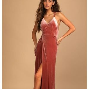 Lulus Mauve Valvet Faux-Wrap Maxi Dress